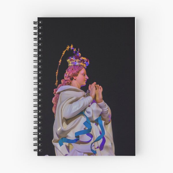 Item preview, Religious Statue Portrait With Golden Crown Star Halo White Robe Blue Ribbon Against Dark Night Sky designed and sold by Nmallia.