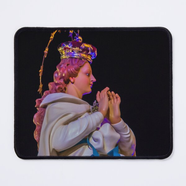 Item preview, Religious Statue Portrait With Golden Crown Star Halo White Robe Blue Ribbon Against Dark Night Sky designed and sold by Nmallia.