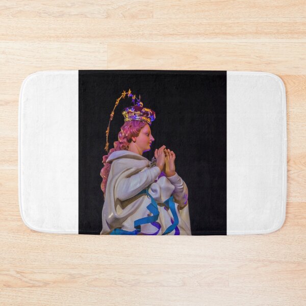 Item preview, Religious Statue Portrait With Golden Crown Star Halo White Robe Blue Ribbon Against Dark Night Sky designed and sold by Nmallia.