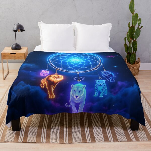 Item preview, Neon Dreamcatcher Lion Tiger Spirit Animals designed and sold by DreamyWallVibes.