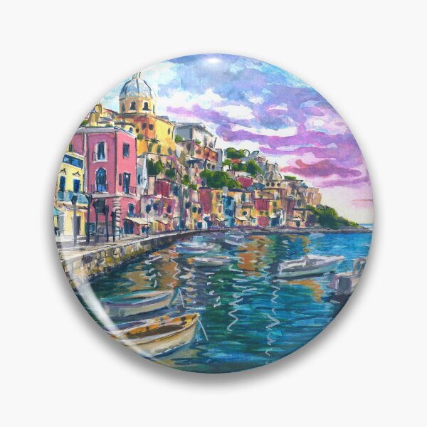 Item preview, Procida Harbor Painting with Colorful Houses and Mediterranean Sea designed and sold by artshop77.