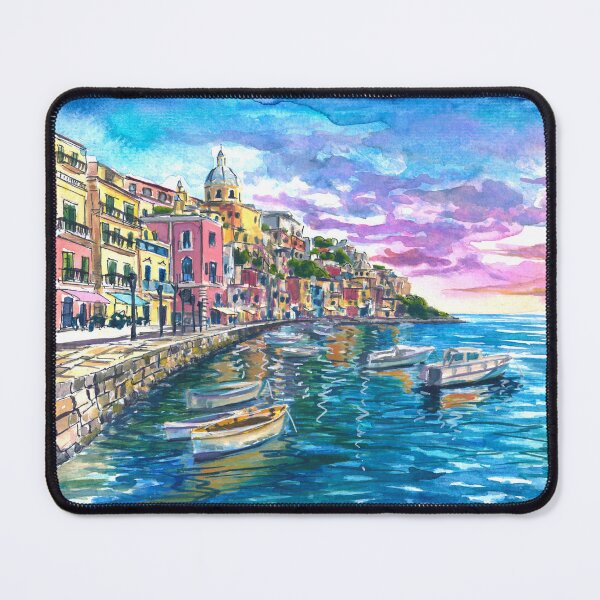 Item preview, Procida Harbor Painting with Colorful Houses and Mediterranean Sea designed and sold by artshop77.