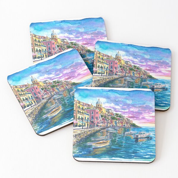 Item preview, Procida Harbor Painting with Colorful Houses and Mediterranean Sea designed and sold by artshop77.