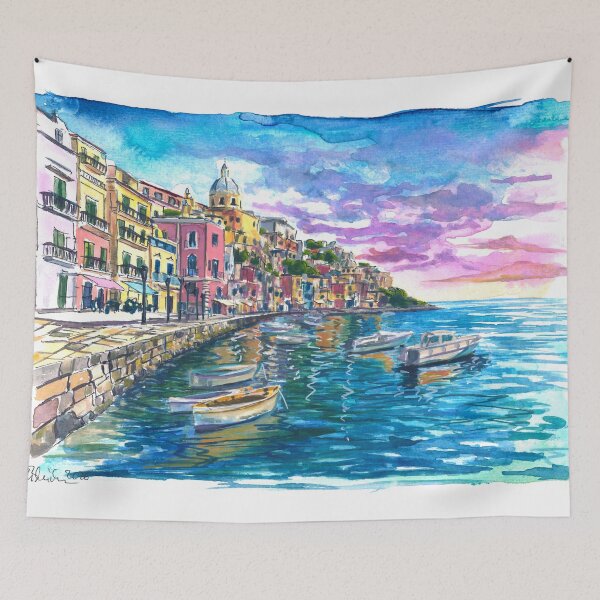 Item preview, Procida Harbor Painting with Colorful Houses and Mediterranean Sea designed and sold by artshop77.