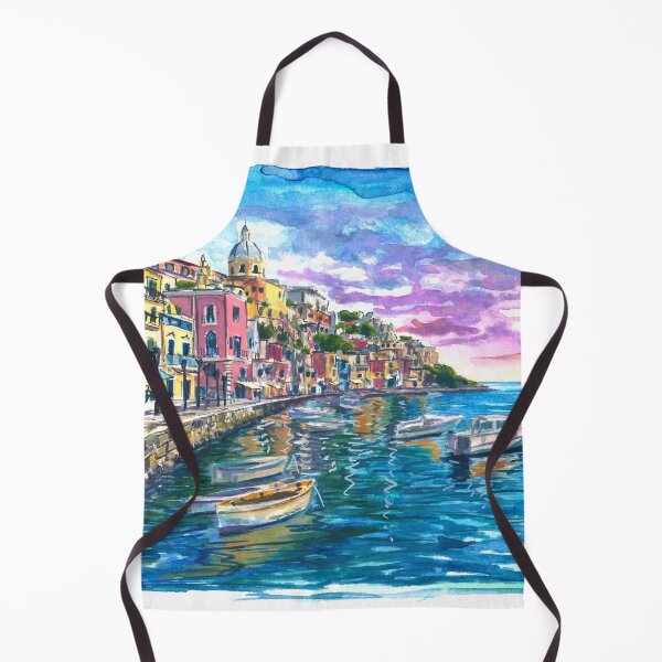 Item preview, Procida Harbor Painting with Colorful Houses and Mediterranean Sea designed and sold by artshop77.