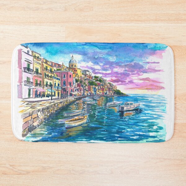 Item preview, Procida Harbor Painting with Colorful Houses and Mediterranean Sea designed and sold by artshop77.