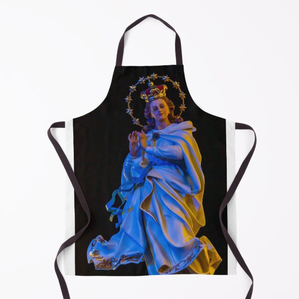 Item preview, Religious Statue Portrait With Golden Crown Star Halo White Robe Blue Ribbon Against Dark Night Sky designed and sold by Nmallia.