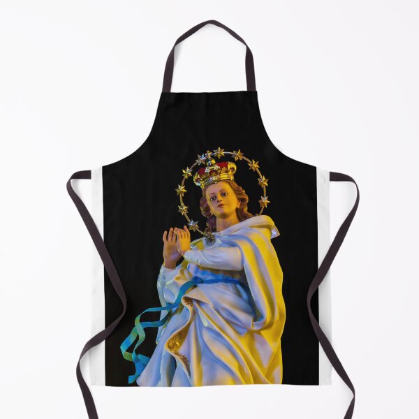 Item preview, Religious Statue Portrait With Golden Crown Star Halo White Robe Blue Ribbon Against Dark Night Sky designed and sold by Nmallia.