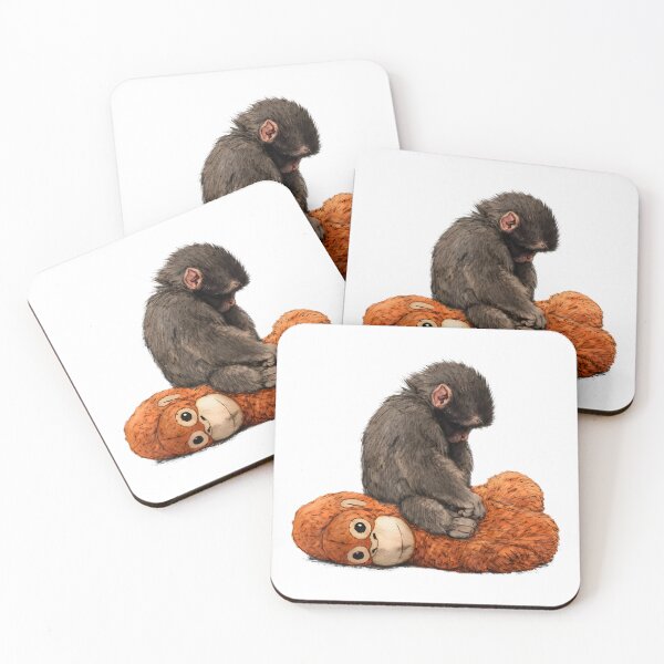 Item preview, Lonely Punch Monkey Sitting on Orange Plushie Emotional Mental Health Art designed and sold by Gargamal.