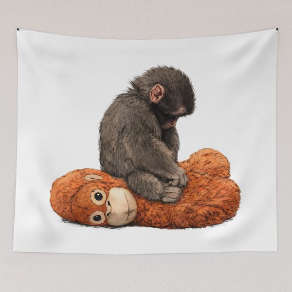 Item preview, Lonely Punch Monkey Sitting on Orange Plushie Emotional Mental Health Art designed and sold by Gargamal.