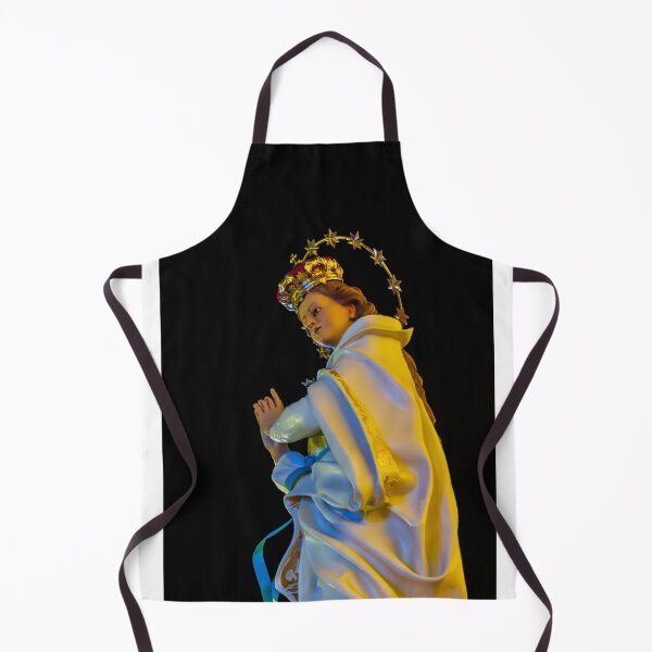 Item preview, Religious Statue Portrait With Golden Crown Star Halo White Robe Blue Ribbon Against Dark Night Sky designed and sold by Nmallia.