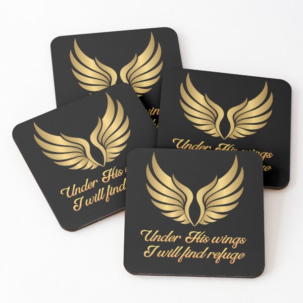 Item preview, Under His Wings - Golden Psalm 91 Bible Verse Christian designed and sold by Ceramic Scripture.