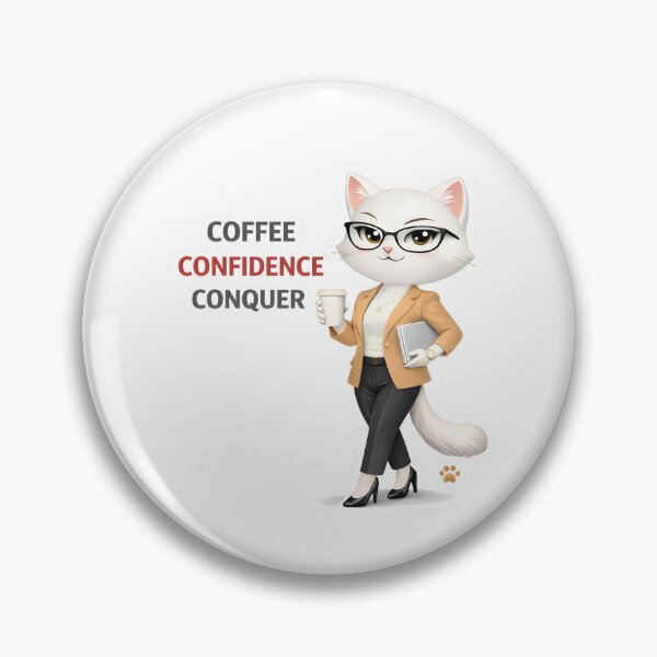 Item preview, Coffee Confidence Conquer Sticker – Girl Boss Empowerment Cat designed and sold by MoodPawsCo.