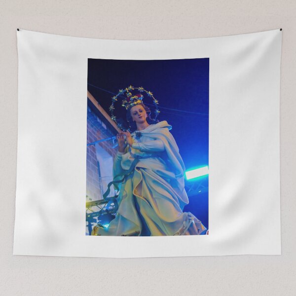 Item preview, Virgin Mary Statue On Parade With Halo Of Stars Under Blue Stage Lighting And Draped Robe designed and sold by Nmallia.