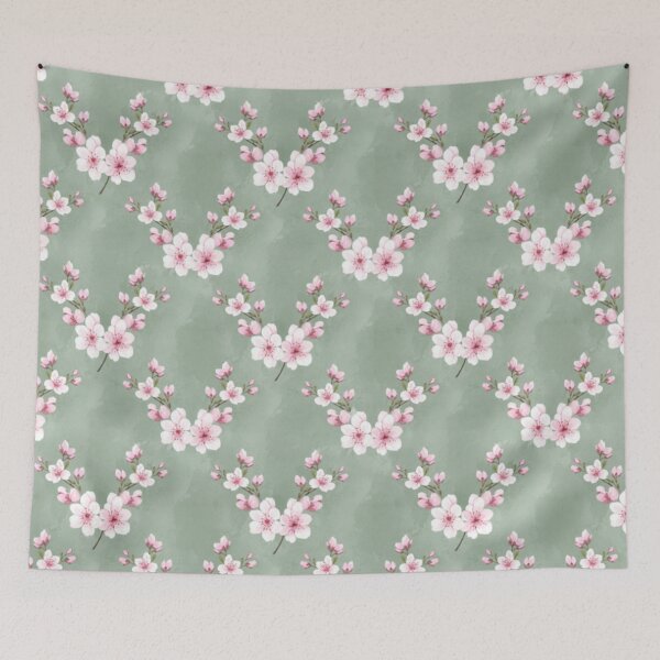Item preview, Cherry Blossom Seamless Pattern on Sage Green designed and sold by FashioonTrends.