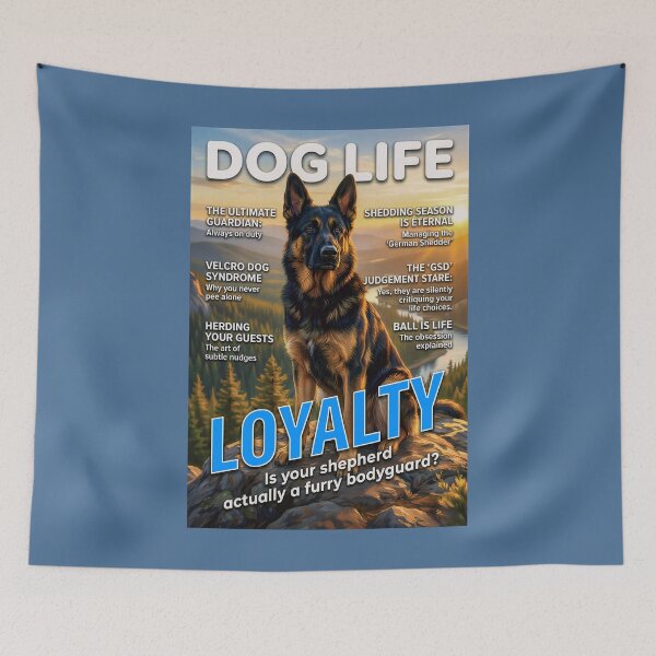 Item preview, German Shepherd Loyalty: Funny Dog Life Magazine Cover Art designed and sold by FrancophileFun.