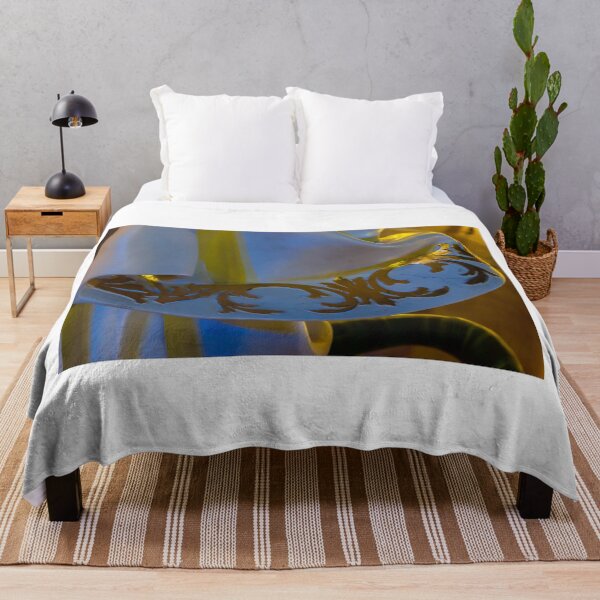 Item preview, Decorative White Fabric With Gold Embroidery Edge Under Blue And Yellow Lighting, Elegant Textile Detail designed and sold by Nmallia.