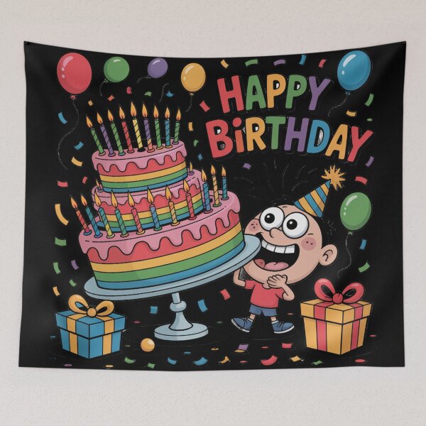 Item preview, Happy Birthday Rainbow Cake Surprise – Excited Kid with Giant Party Cake designed and sold by Midnight Veil Designs.