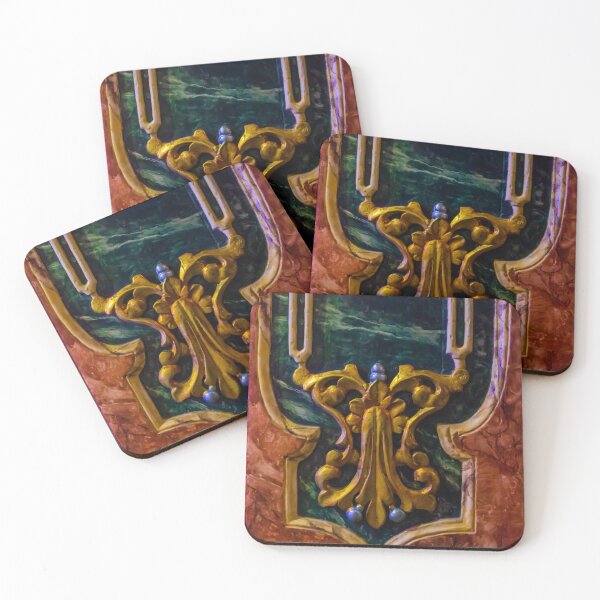 Item preview, Ornate Gold Embellished Panel With Marble Background: Intricate Carved Design, Luxury Interior Detail designed and sold by Nmallia.