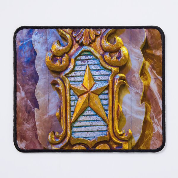 Item preview, Ornate Gold-Leaf Crest with Star Shield on Marble Backdrop, Baroque Carved Ornament Display designed and sold by Nmallia.