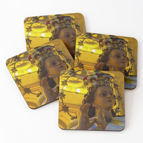 Item preview, Statue Of Mary With Crown And Halo, Golden Night Lighting, Religious Icon In Church Interior designed and sold by Nmallia.
