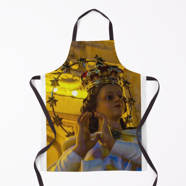 Item preview, Statue Of Mary With Crown And Halo, Golden Night Lighting, Religious Icon In Church Interior designed and sold by Nmallia.