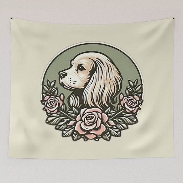 Item preview, Vintage English Toy Spaniel Portrait - Floral Dog Badge designed and sold by GREENZ0NE.