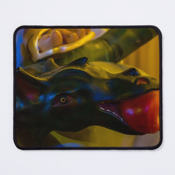 Item preview, Close-Up Of A Black Dragon Mascot Head At Night With Colorful Lights designed and sold by Nmallia.