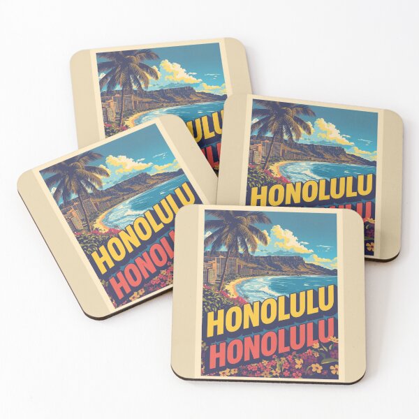Item preview, Retro Honolulu Travel Poster | Vintage Hawaii Beach Illustration designed and sold by AM-little-shop.