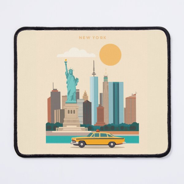 Item preview, Retro New York City Poster | Vintage Travel Illustration with Statue of Liberty and Yellow Taxi designed and sold by AM-little-shop.