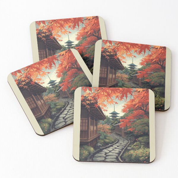 Item preview, Autumn in Kyoto | Japanese Temple Path with Maple Leaves and Pagoda designed and sold by AM-little-shop.
