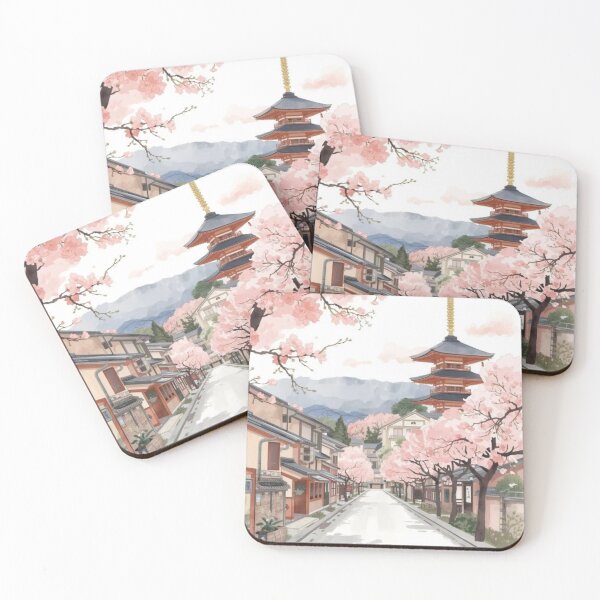 Item preview, Spring in Kyoto | Japanese Sakura Street with Pagoda Illustration designed and sold by AM-little-shop.