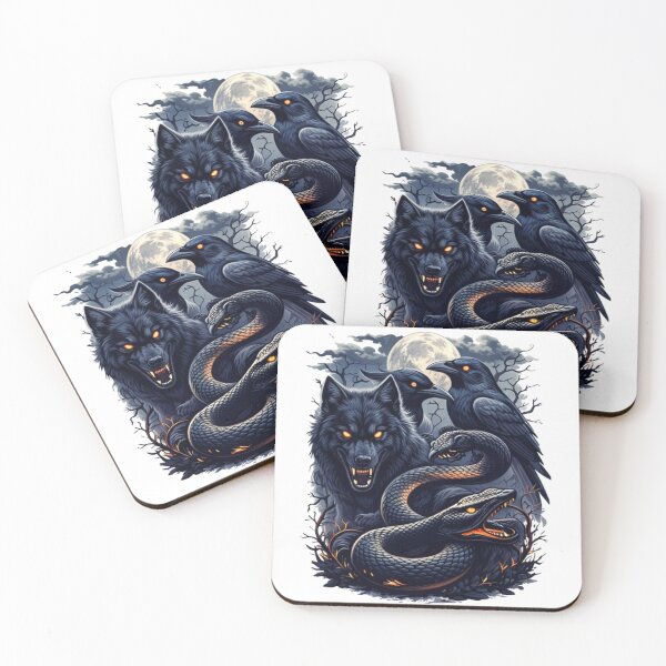 Item preview, Dark Gothic Wolf, Raven and Snake Art – Full Moon Fantasy Animal Illustration designed and sold by OutofOfficeWear.