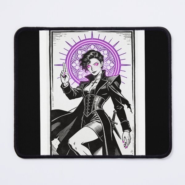 Item preview, gothic saint saint of sin modern war saint neon halo hot pink eyes electric purple halo engraving high fashion dark fantasy designed and sold by DarkMedieval.
