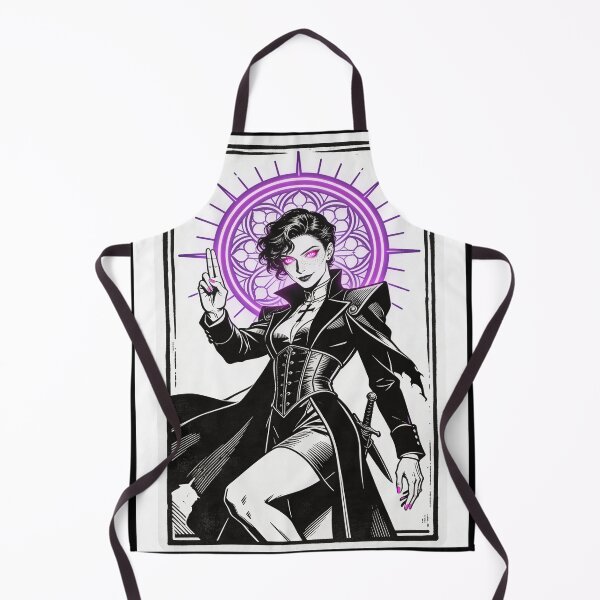 Item preview, gothic saint saint of sin modern war saint neon halo hot pink eyes electric purple halo engraving high fashion dark fantasy designed and sold by DarkMedieval.