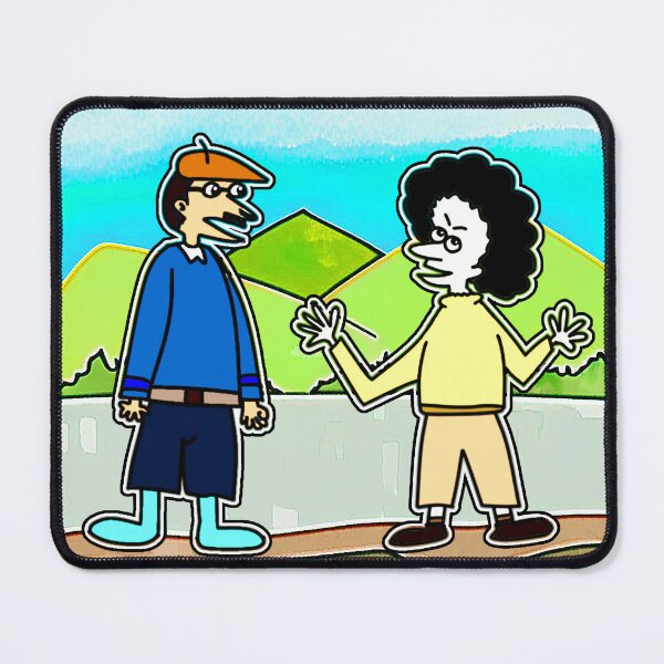 Item preview, "Cartoon Duo Conversing in Vibrant Landscape" designed and sold by nighttime1990.