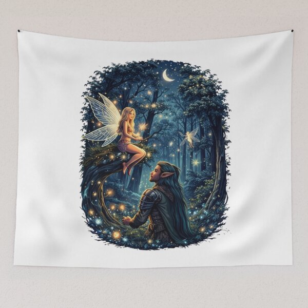 Item preview, Enchanted Forest Fairy and Elf – Magical Fantasy Moonlight Illustration designed and sold by OutofOfficeWear.