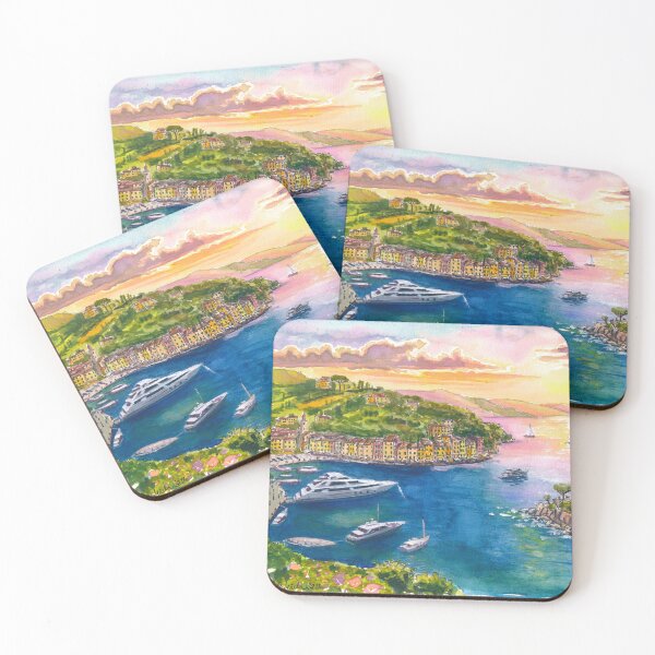 Item preview, Portofino Harbor Sunrise Travel Art with Yachts and Mediterranean Light designed and sold by artshop77.