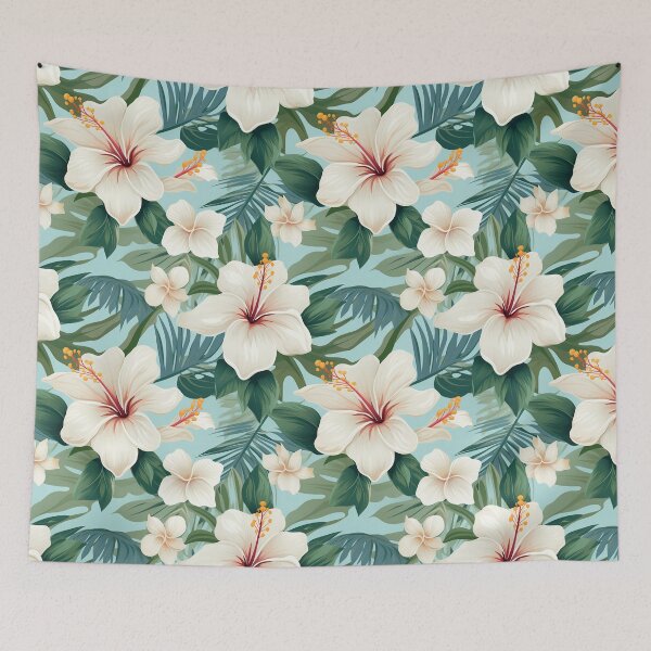 Item preview, Hibiscus Pattern Blue Green White designed and sold by Eclectic Monkey.