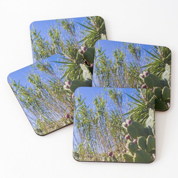 Item preview, Prickly Pear Cactus With Purple Fruit Under Clear Blue Sky Among Tall Grasses And Palm Leaves designed and sold by Nmallia.