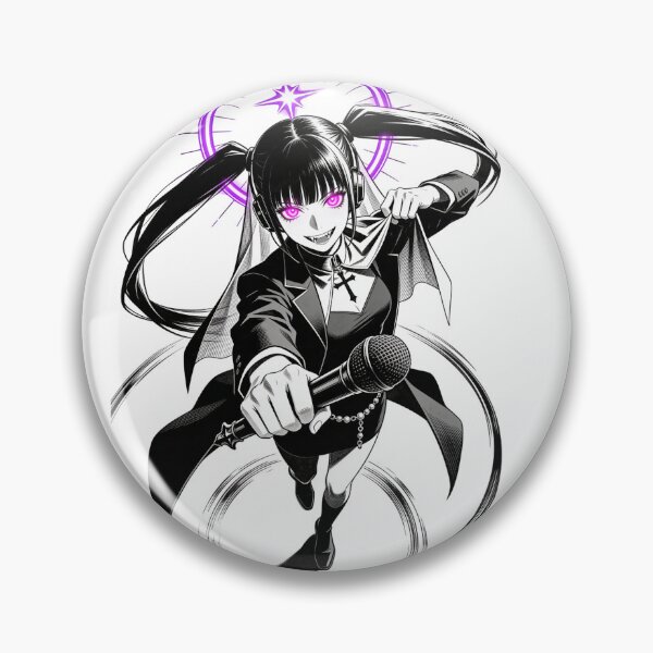 Item preview, kasane teto saint of sin vocal synth gothic engraving neon halo hot pink eyes electric purple halo dark fantasy designed and sold by DarkMedieval.