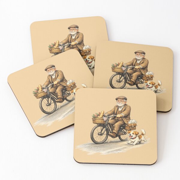Item preview, Grandpa on Bicycle with Dog - Minimal Modern Illustration. designed and sold by LunaPrintCo.