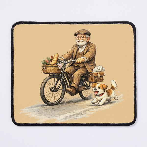 Item preview, Grandpa on Bicycle with Dog - Minimal Modern Illustration. designed and sold by LunaPrintCo.