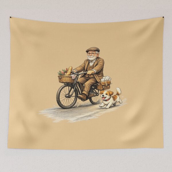 Item preview, Grandpa on Bicycle with Dog - Minimal Modern Illustration. designed and sold by LunaPrintCo.