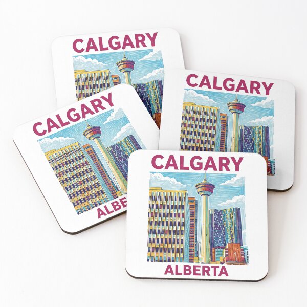 Item preview, Downtown Calgary Alberta Canada Colorful Illustration Travel Poster Art designed and sold by Stripe Wall Studio.
