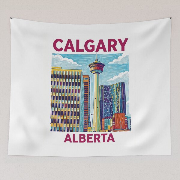 Item preview, Downtown Calgary Alberta Canada Colorful Illustration Travel Poster Art designed and sold by Stripe Wall Studio.
