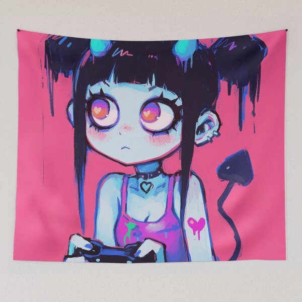 Item preview, Neon Chibi Demon Girl Gamer designed and sold by bubblegoth.