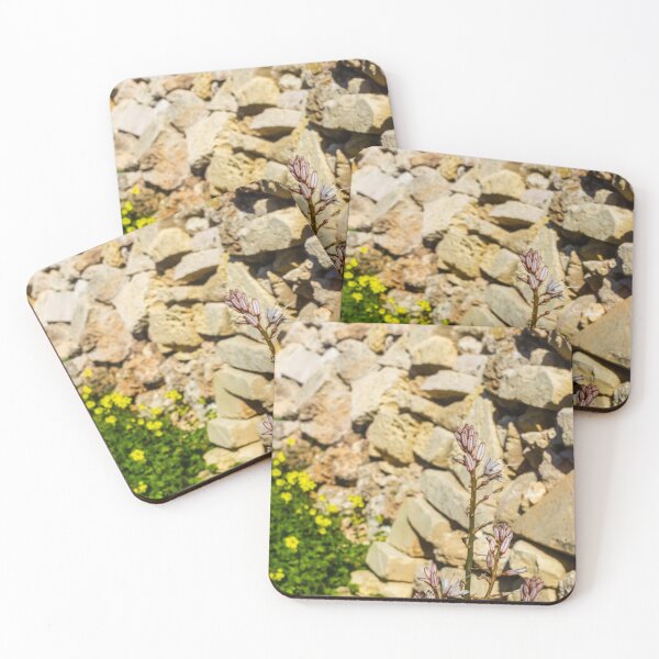 Item preview, Wildflower Blooming Against A Rustic Stone Wall With Yellow Clover And Blue Sky designed and sold by Nmallia.