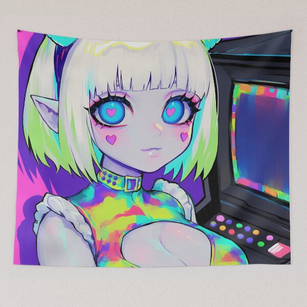 Item preview, Glitchcore Arcade Anime Demon Girl designed and sold by bubblegoth.