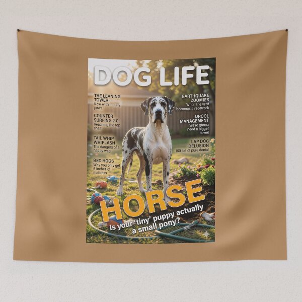 Item preview, Great Dane Horse: Funny Dog Life Magazine Cover Art designed and sold by FrancophileFun.